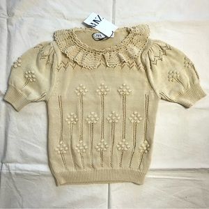 Women’s Zara Knitted Novelty Sweater with Accent Collar ~ Batsheva vibe